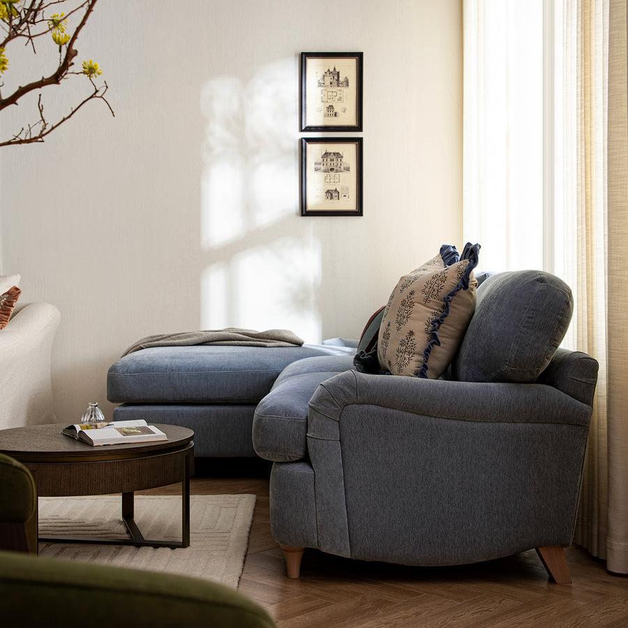 Daphnis Soft Blue Chenille Sofa Bed, Grande Chaise Left Hand Facing - daals