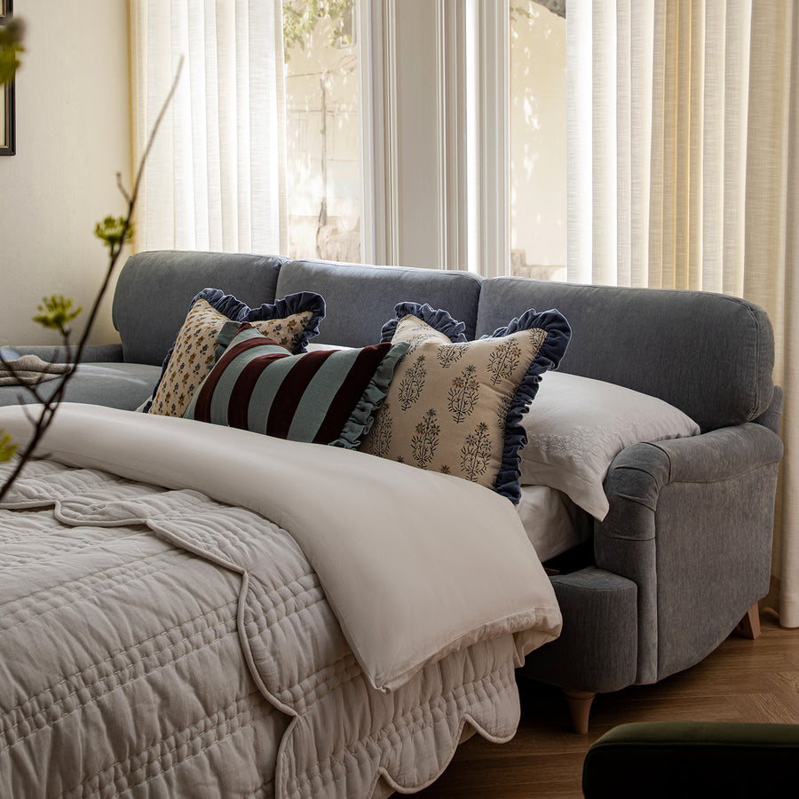 Daphnis Soft Blue Chenille Sofa Bed, Grande Chaise Left Hand Facing - daals