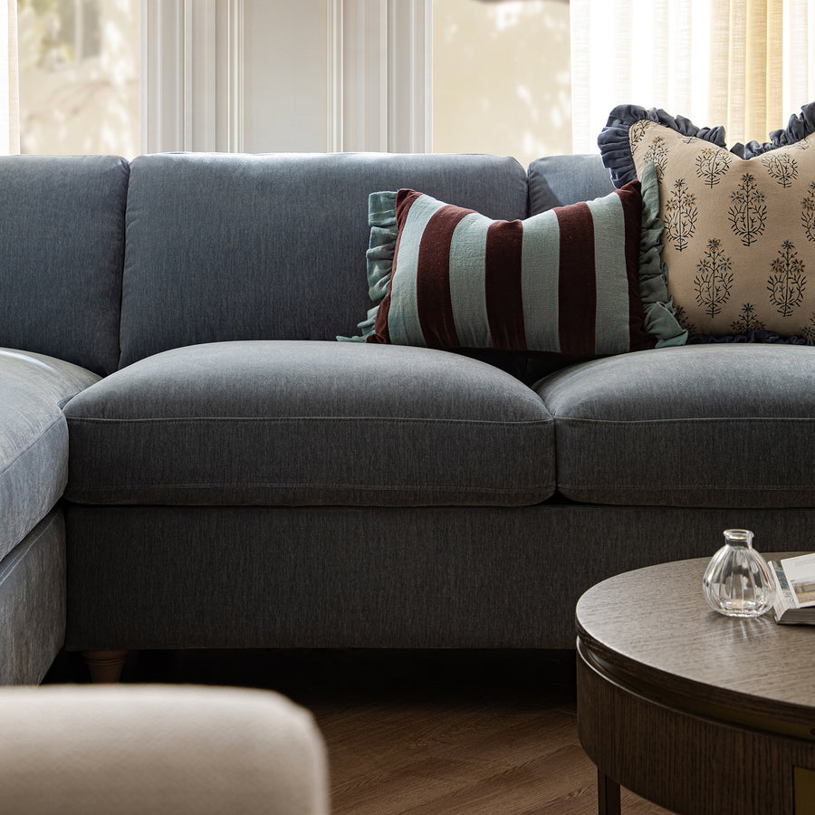 Daphnis Soft Blue Chenille Sofa Bed, Grande Chaise Left Hand Facing - daals