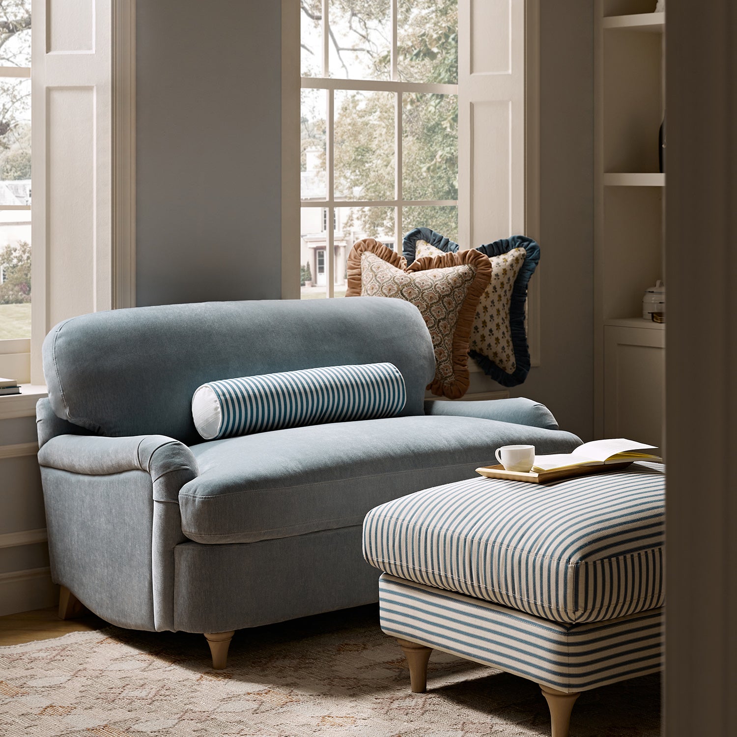 Daphnis Soft Blue Chenille Sofa Bed, Loveseat - daals
