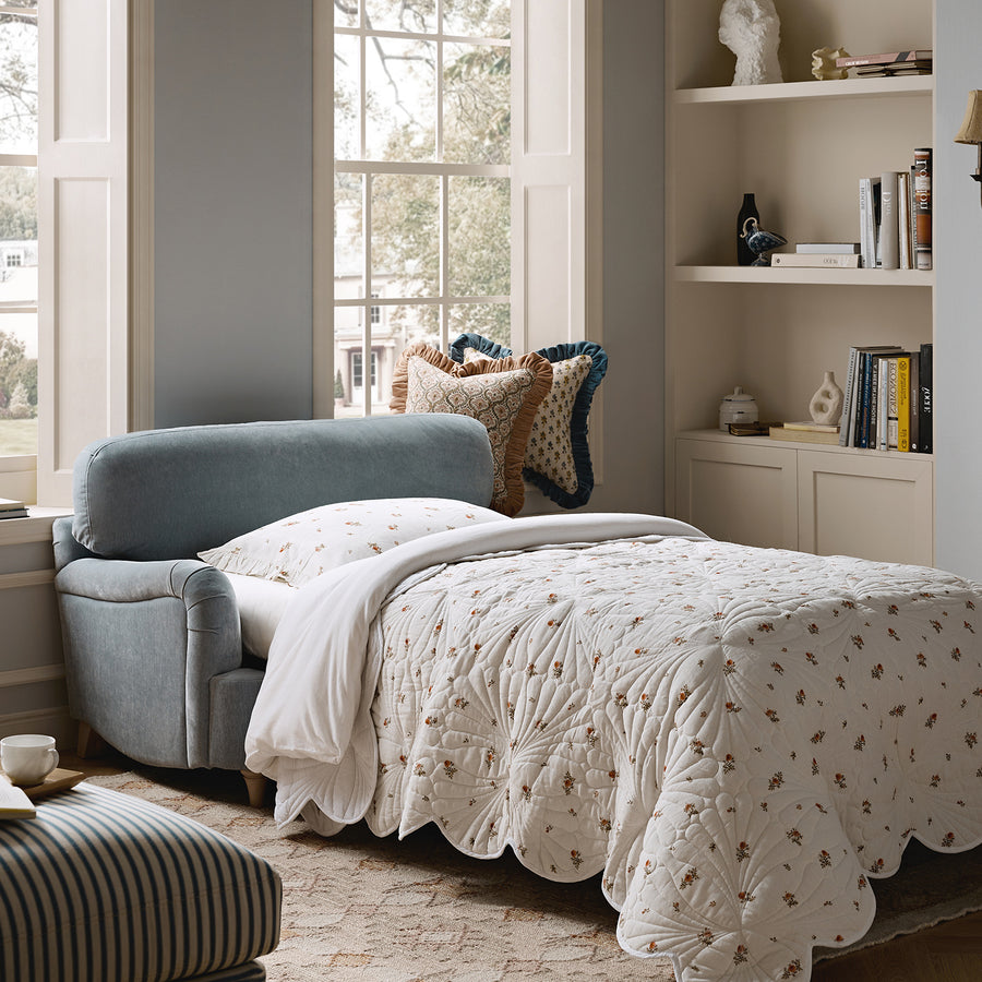 Daphnis Soft Blue Chenille Sofa Bed, Loveseat - daals