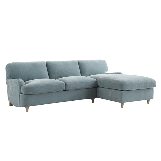 Daphnis Soft Blue Chenille Sofa Bed, Grande Chaise Right Hand Facing