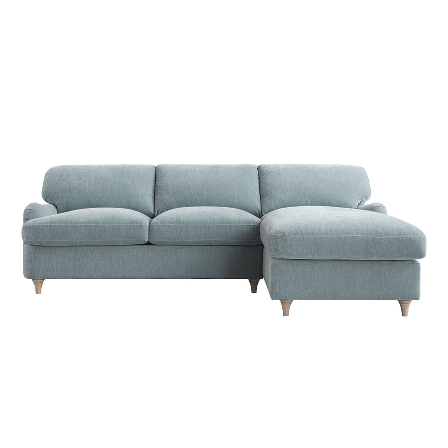 Daphnis Soft Blue Chenille Sofa Bed, Grande Chaise Right Hand Facing