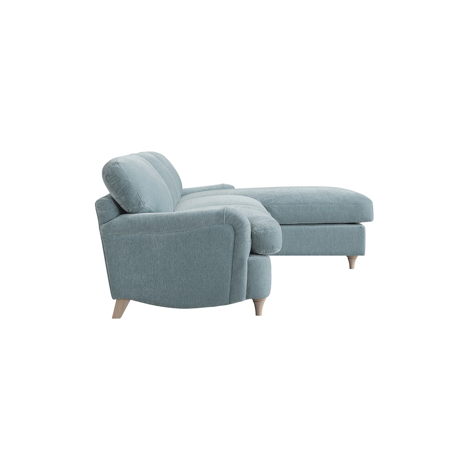 Daphnis Soft Blue Chenille Sofa Bed, Grande Chaise Right Hand Facing