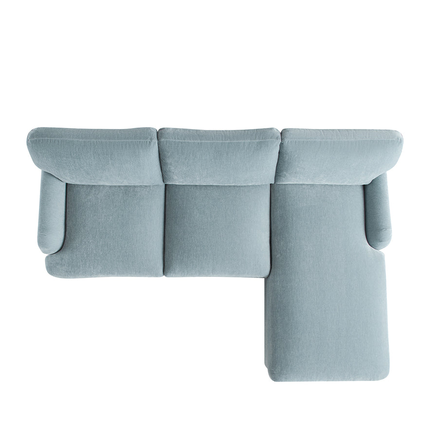 Daphnis Soft Blue Chenille Sofa Bed, Grande Chaise Right Hand Facing