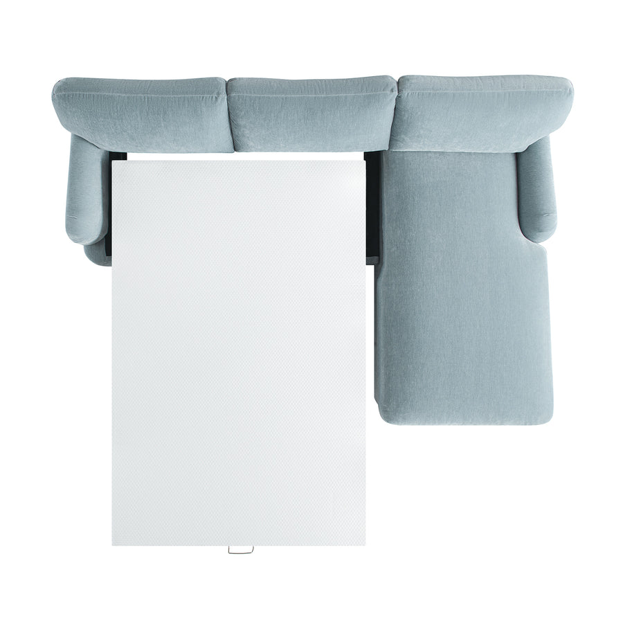 Daphnis Soft Blue Chenille Sofa Bed, Grande Chaise Right Hand Facing