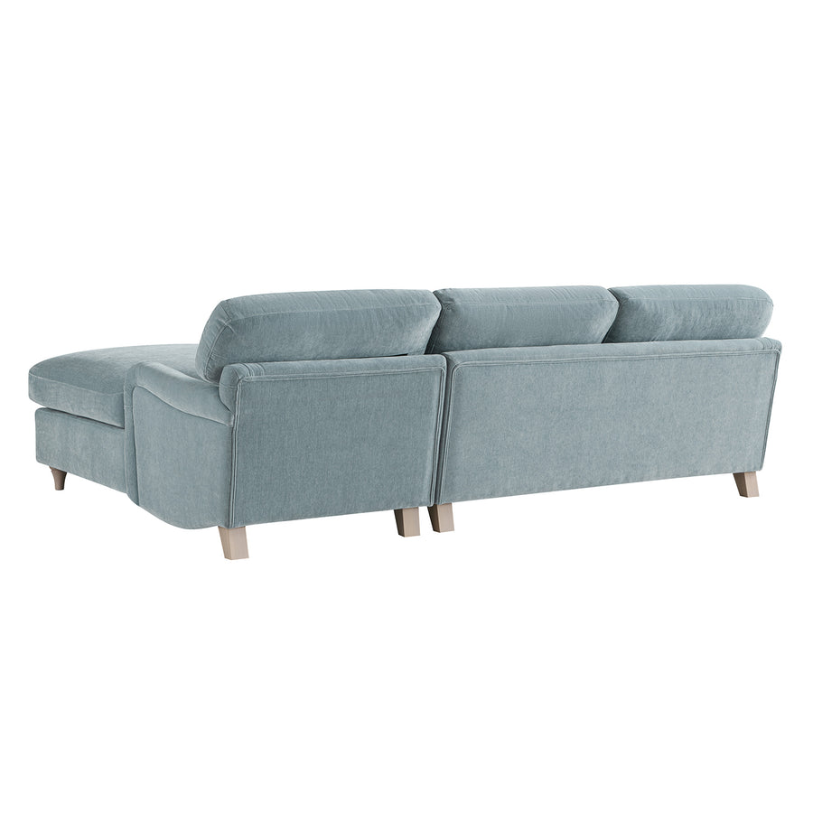 Daphnis Soft Blue Chenille Sofa Bed, Grande Chaise Right Hand Facing