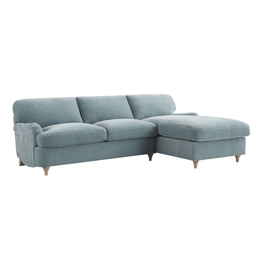 Daphnis Soft Blue Chenille Sofa Bed, Grande Chaise Right Hand Facing