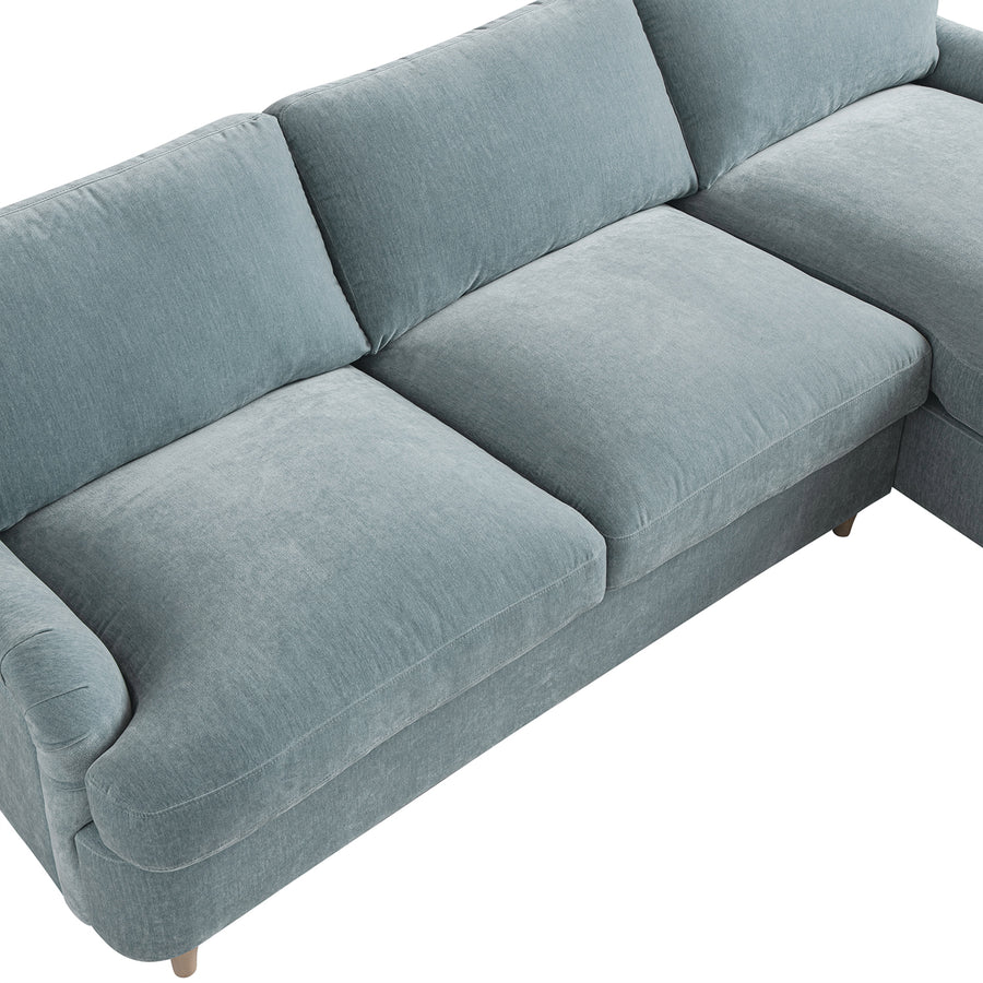 Daphnis Soft Blue Chenille Sofa Bed, Grande Chaise Right Hand Facing