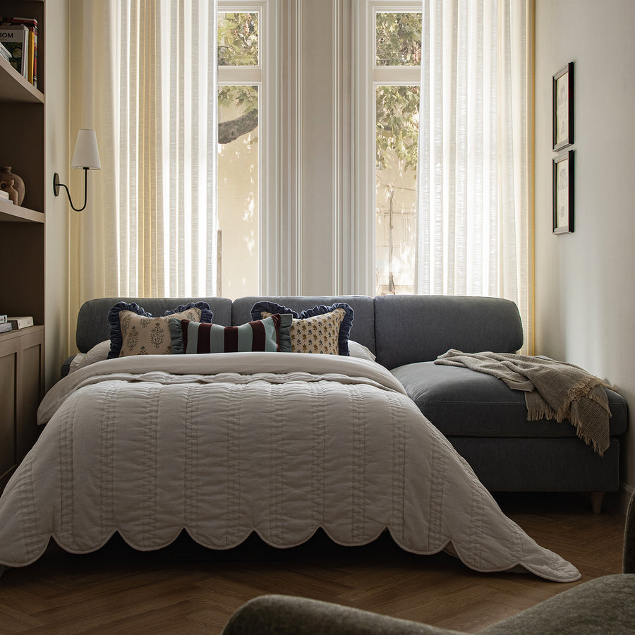 Daphnis Soft Blue Chenille Sofa Bed, Grande Chaise Right Hand Facing - daals