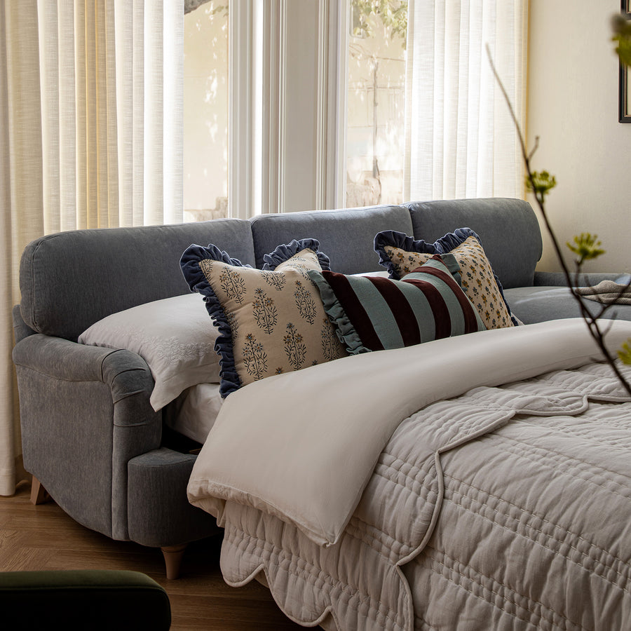 Daphnis Soft Blue Chenille Sofa Bed, Grande Chaise Right Hand Facing - daals
