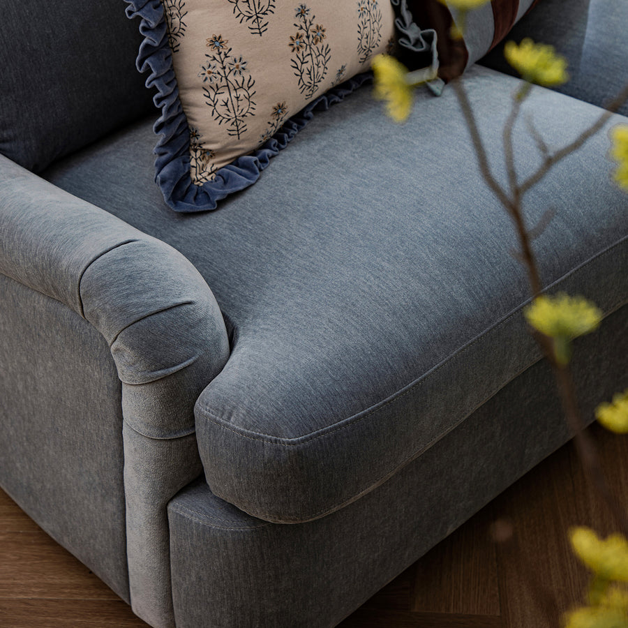 Daphnis Soft Blue Chenille Sofa Bed, Grande Chaise Right Hand Facing - daals