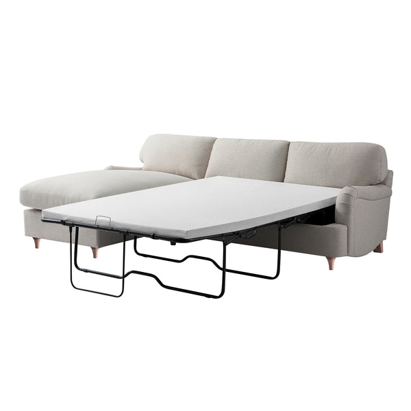 Daphnis Oatmeal Fabric Sofa Bed, Grande Chaise Left Hand Facing