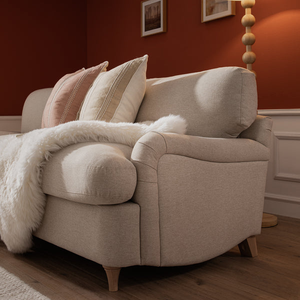 Daphnis Oatmeal Fabric Sofa Bed, Grande Chaise Left Hand Facing