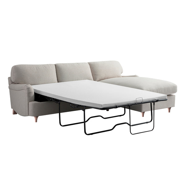 Daphnis Oatmeal Fabric Sofa Bed, Grande Chaise Right Hand Facing