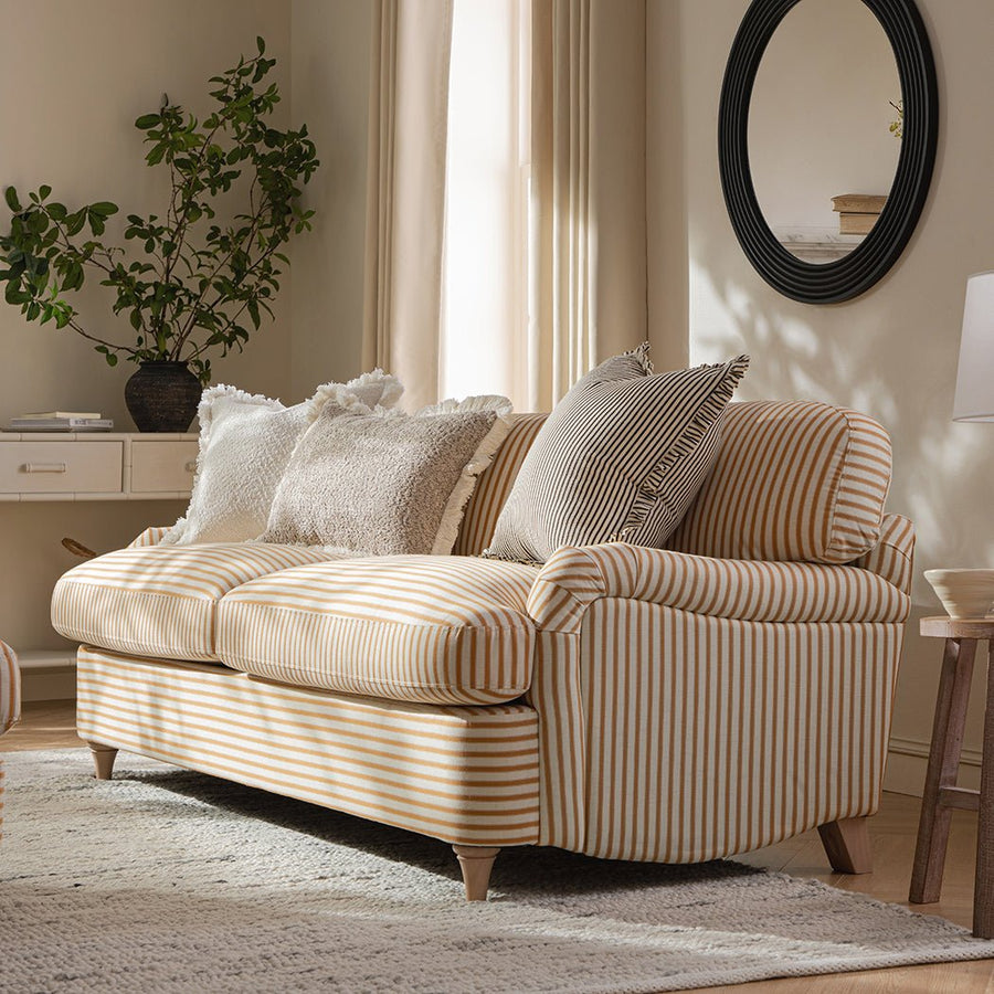 Daphnis Ochre Striped Linen Blend Sofa Bed, Large 3-Seater