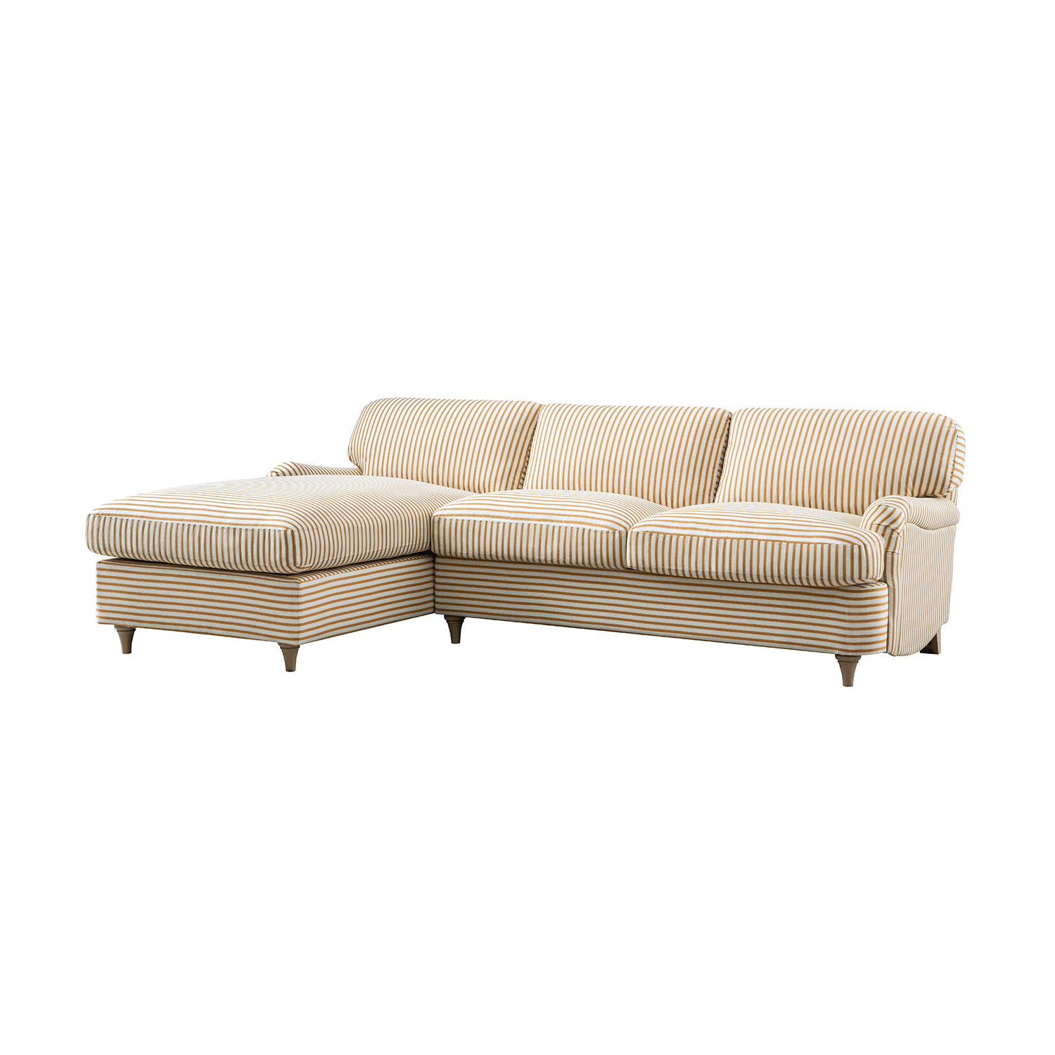 Daphnis Ochre Striped Linen Blend Sofa Bed, Grande Chaise Left Hand Facing