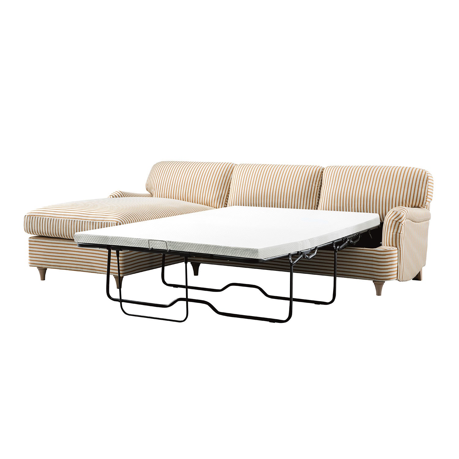 Daphnis Ochre Striped Linen Blend Sofa Bed, Grande Chaise Left Hand Facing
