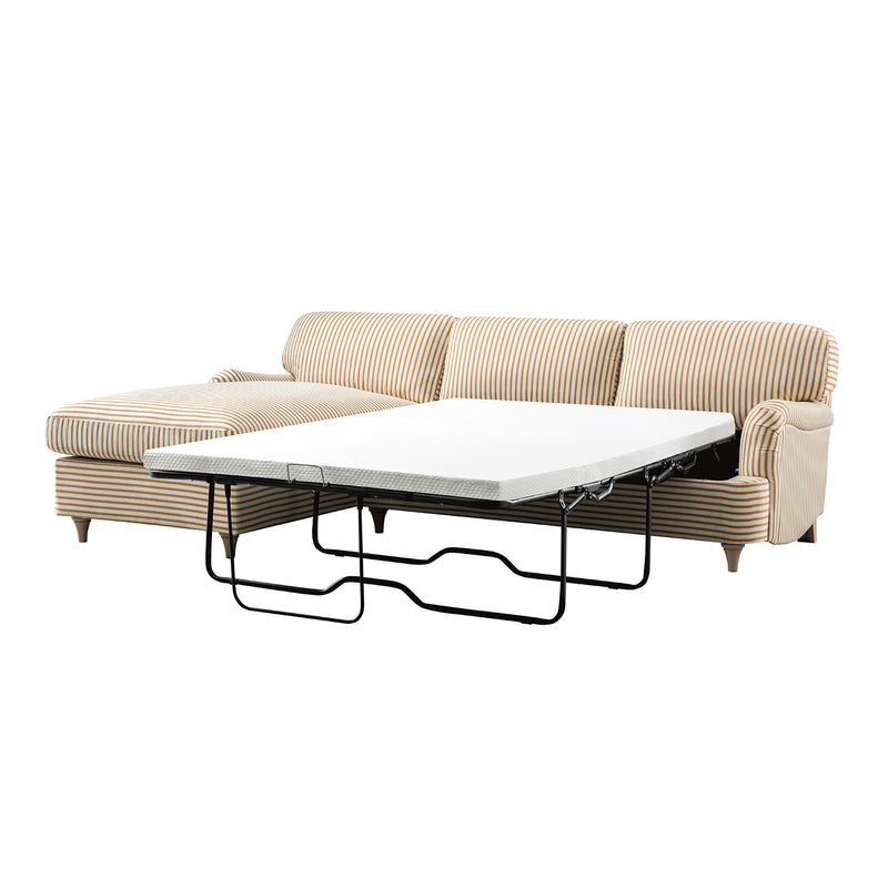 Daphnis Ochre Striped Linen Blend Sofa Bed, Grande Chaise Left Hand Facing