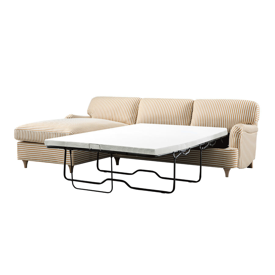 Daphnis Ochre Striped Linen Blend Sofa Bed, Grande Chaise Left Hand Facing