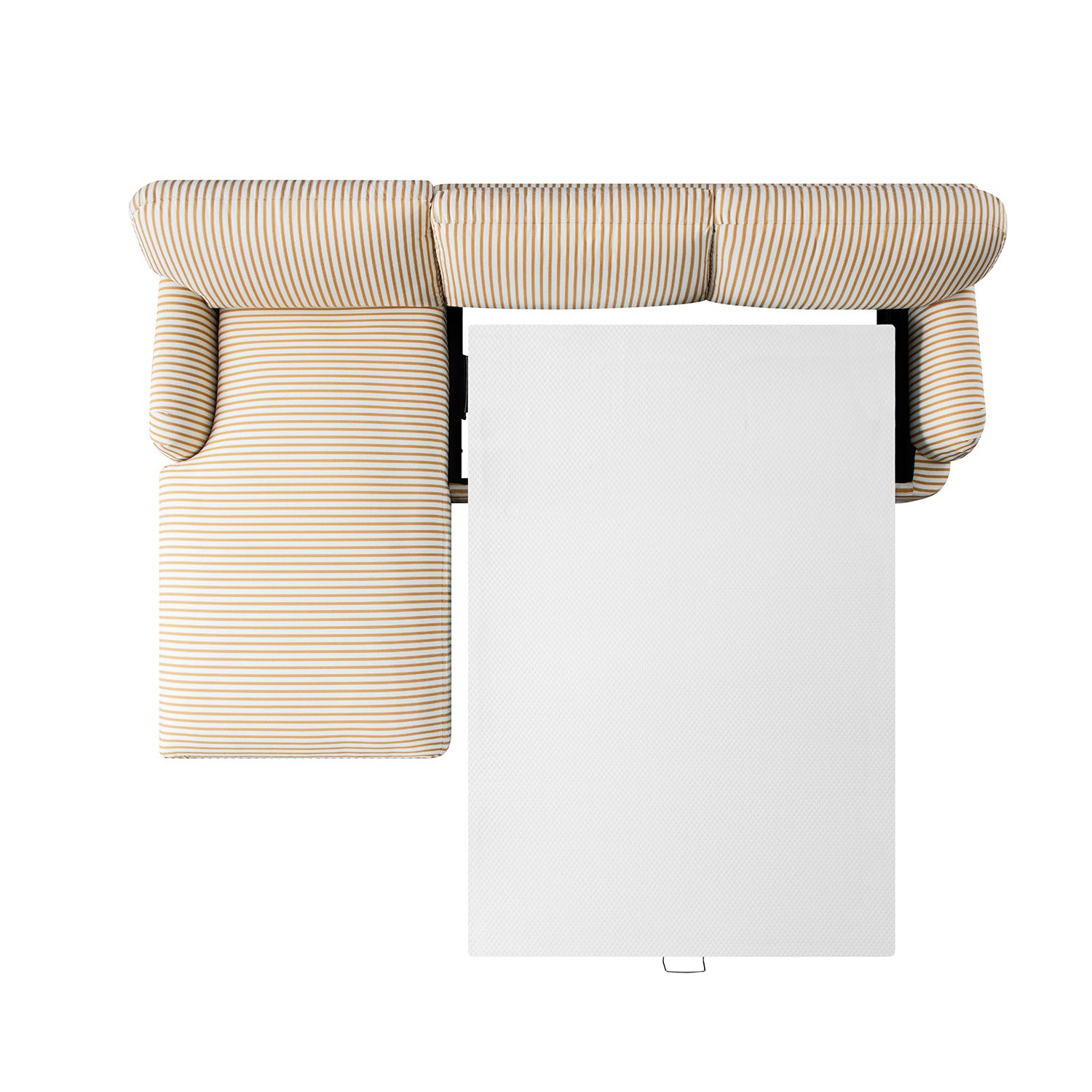 Daphnis Ochre Striped Linen Blend Sofa Bed, Grande Chaise Left Hand Facing