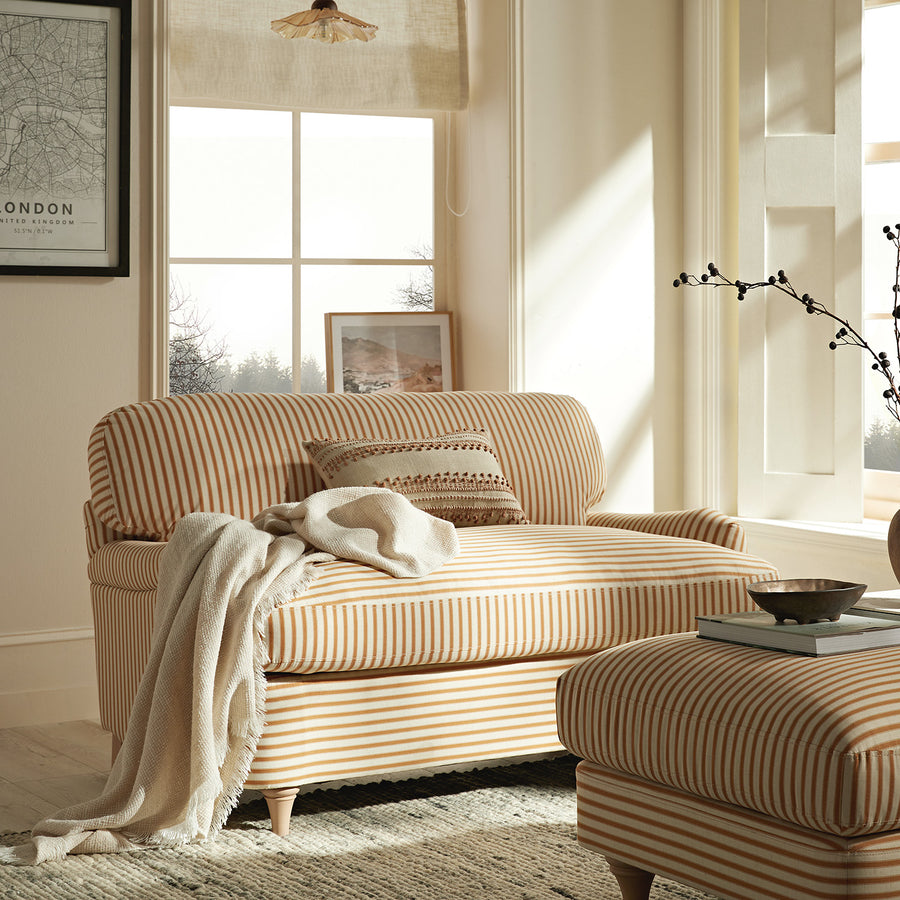 Daphnis Ochre Striped Linen Blend Fabric Sofa Bed, Loveseat