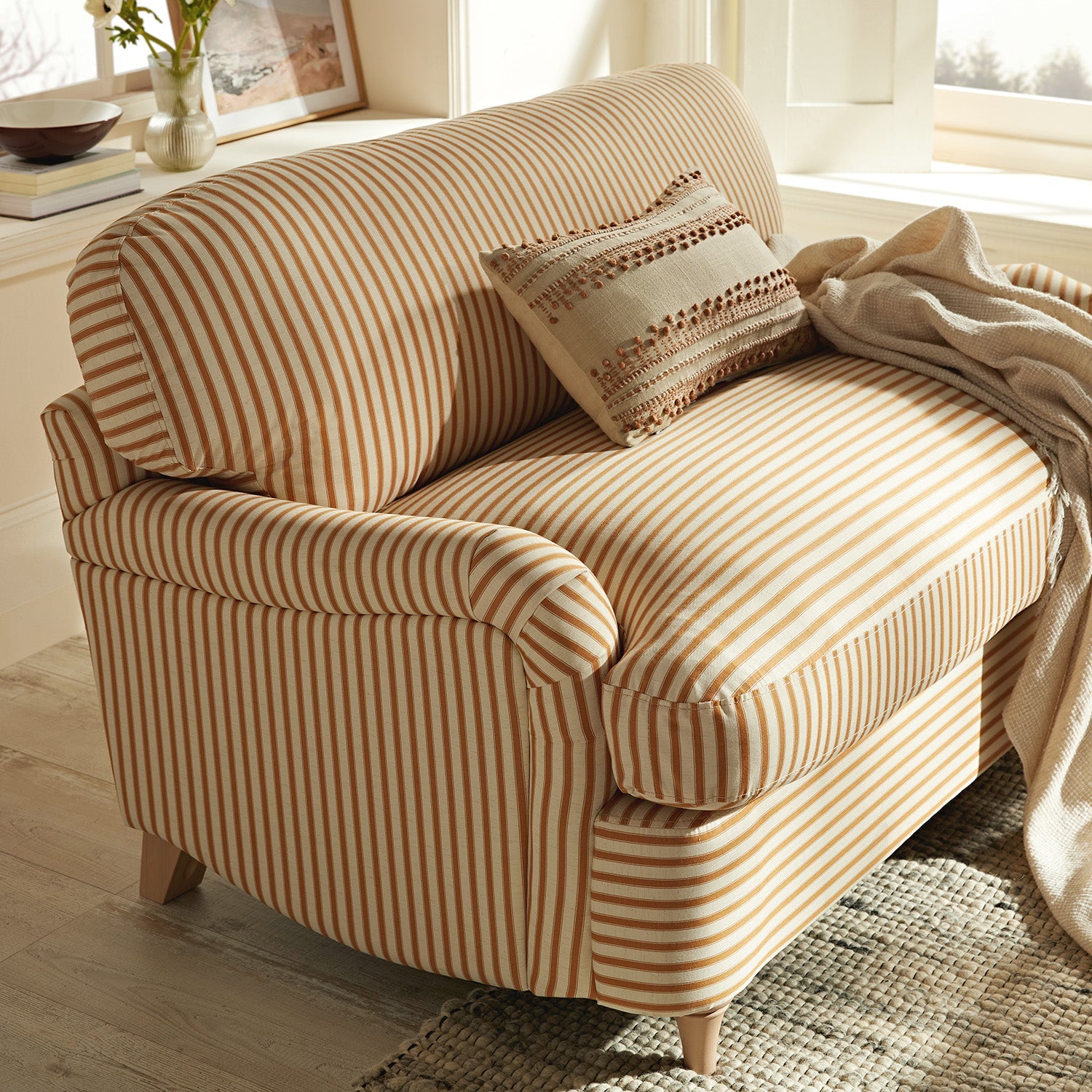 Daphnis Ochre Striped Linen Blend Fabric Sofa Bed, Loveseat