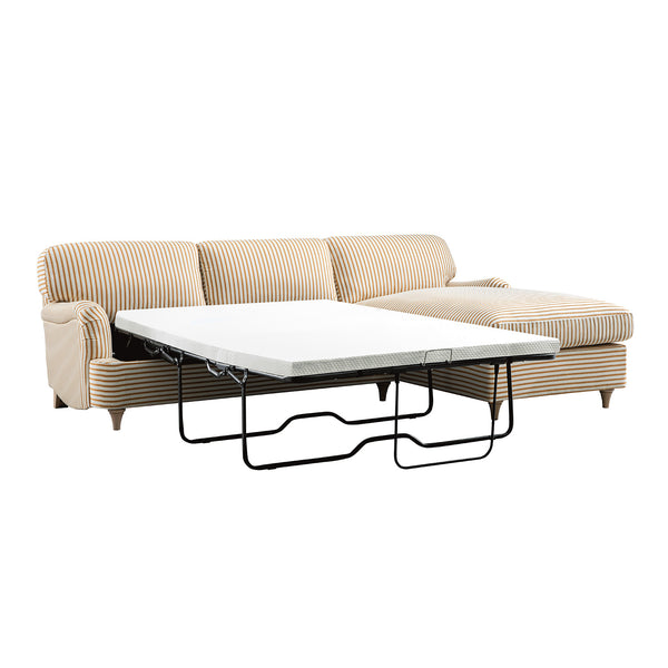 Daphnis Ochre Striped Linen Blend Sofa Bed, Grande Chaise Right Hand Facing - daals
