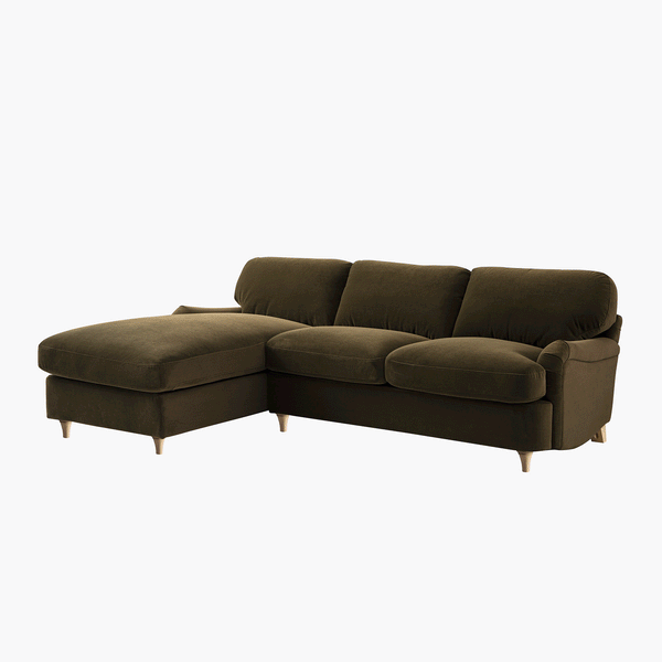 Daphnis Seaweed Velvet Sofa Bed, Grande Chaise Left Hand Facing
