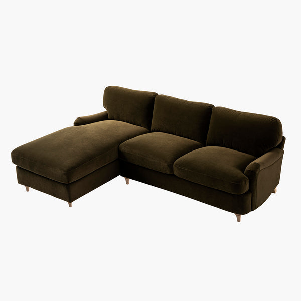 Daphnis Seaweed Velvet Sofa Bed, Grande Chaise Left Hand Facing