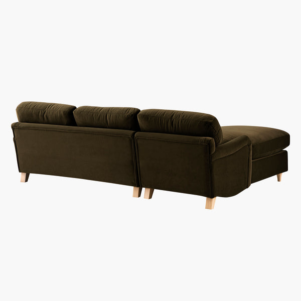 Daphnis Seaweed Velvet Sofa Bed, Grande Chaise Left Hand Facing