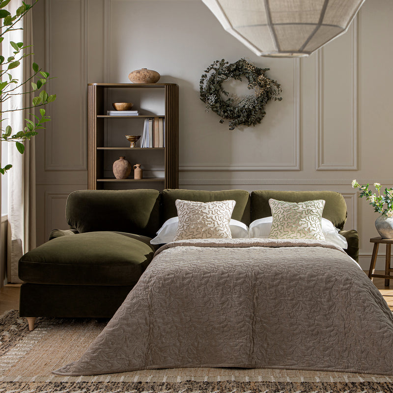 Daphnis Seaweed Velvet Sofa Bed, Grande Chaise Left Hand Facing - daals