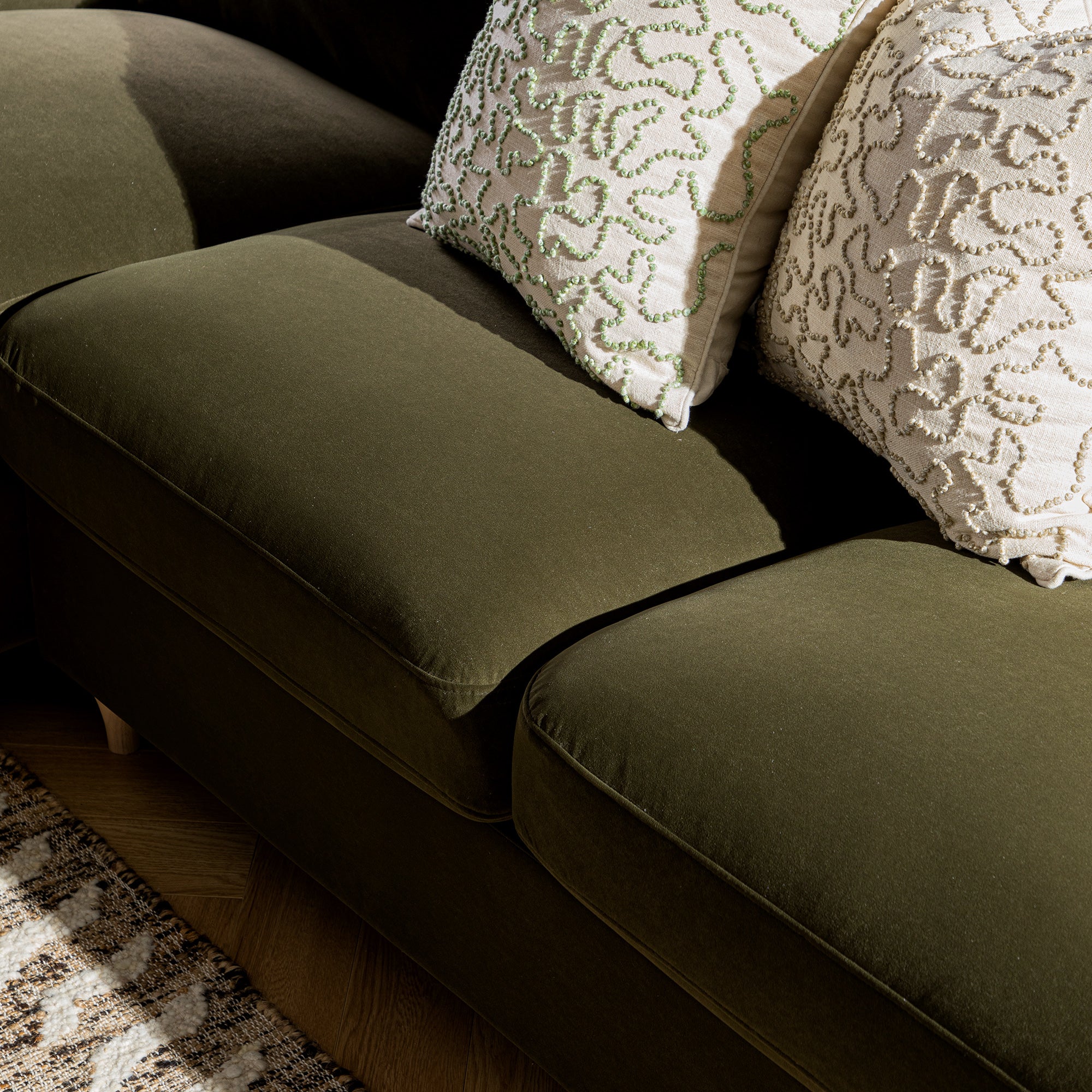 Daphnis Seaweed Velvet Sofa Bed, Grande Chaise Left Hand Facing