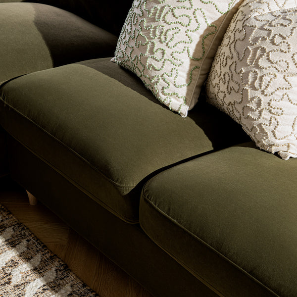 Daphnis Seaweed Velvet Sofa Bed, Grande Chaise Left Hand Facing