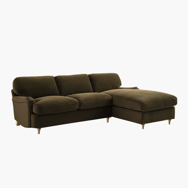 Daphnis Seaweed Velvet Sofa Bed, Grande Chaise Right Hand Facing