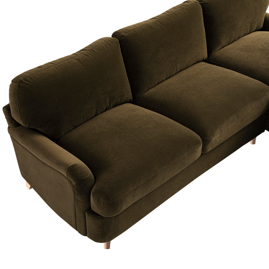 Daphnis Seaweed Velvet Sofa Bed, Grande Chaise Right Hand Facing