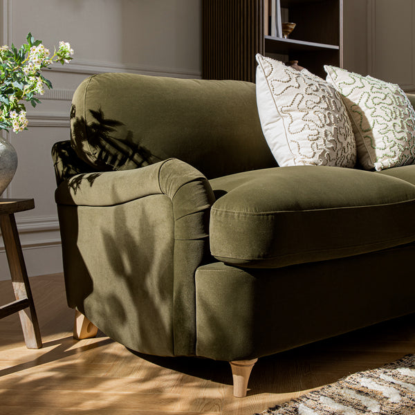 Daphnis Seaweed Velvet Sofa Bed, Grande Chaise Right Hand Facing