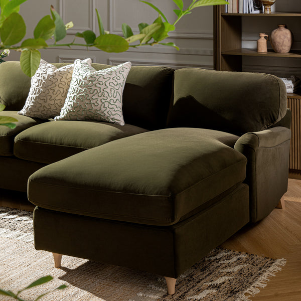 Daphnis Seaweed Velvet Sofa Bed, Grande Chaise Right Hand Facing