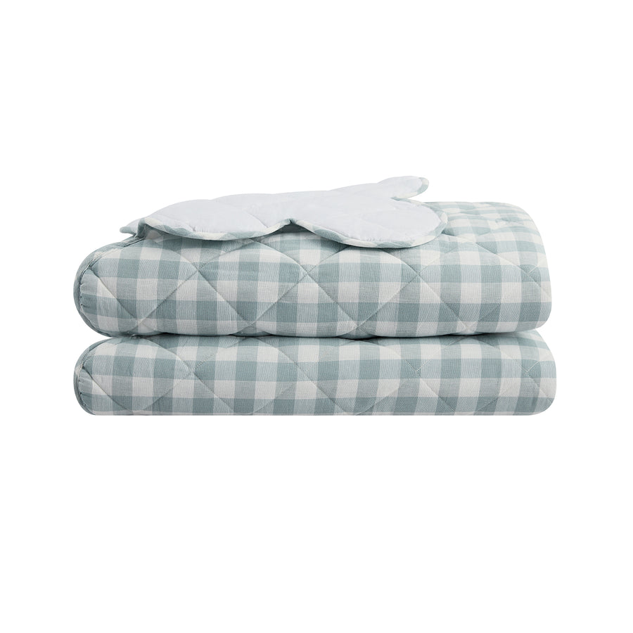Matilda Blue Gingham Scallop Quilted Linen Blend Bedspread