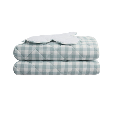 Matilda Blue Gingham Scallop Quilted Linen Blend Bedspread