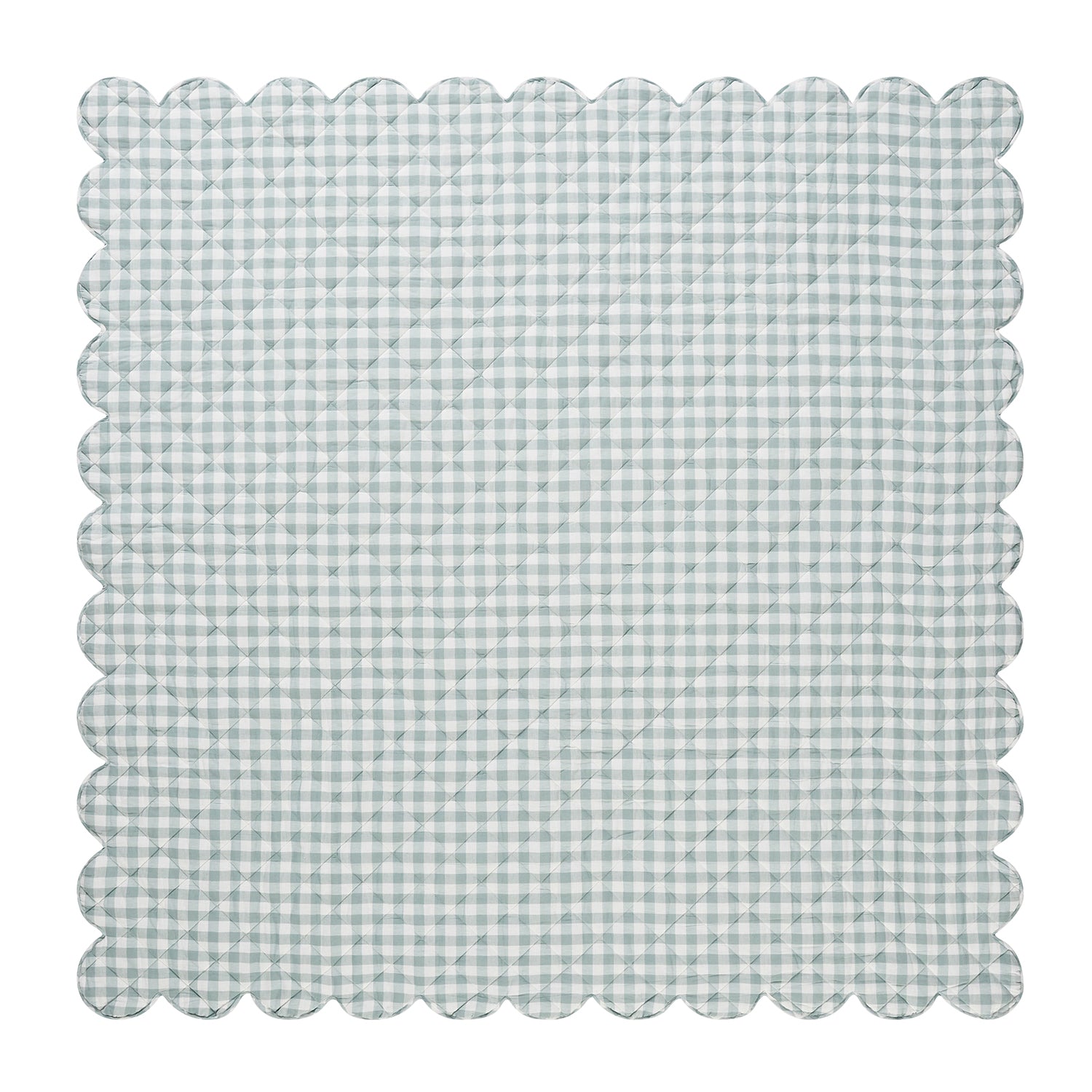 Matilda Blue Gingham Scallop Quilted Linen Blend Bedspread