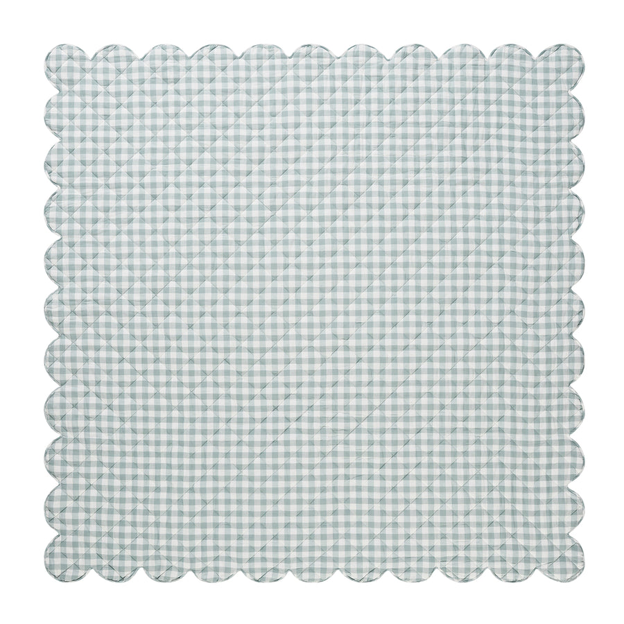 Matilda Blue Gingham Scallop Quilted Linen Blend Bedspread