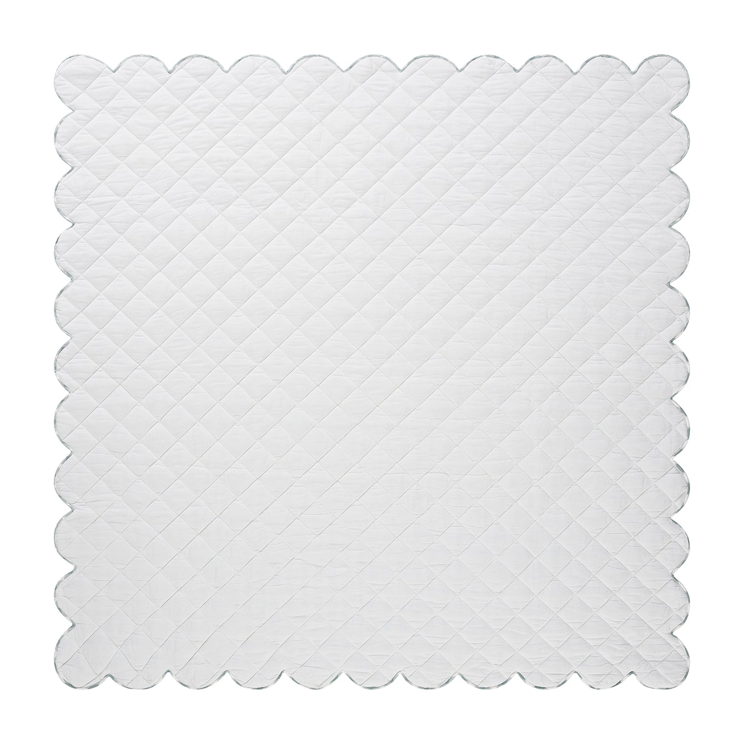 Matilda Blue Gingham Scallop Quilted Linen Blend Bedspread