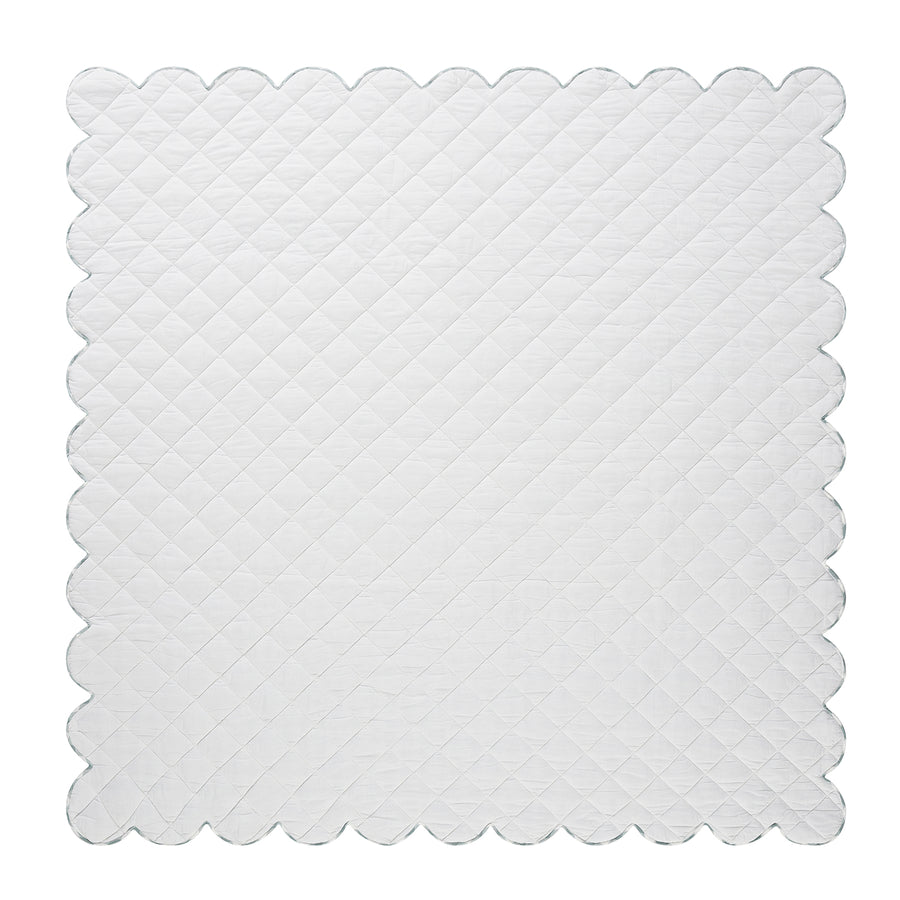 Matilda Blue Gingham Scallop Quilted Linen Blend Bedspread