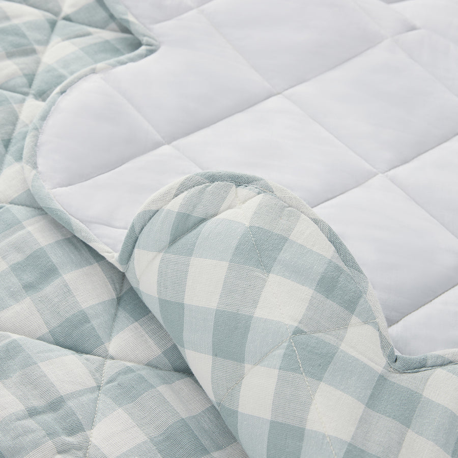 Matilda Blue Gingham Scallop Quilted Linen Blend Bedspread