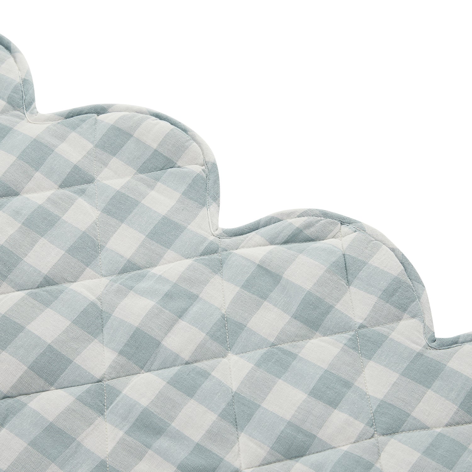 Matilda Blue Gingham Scallop Quilted Linen Blend Bedspread