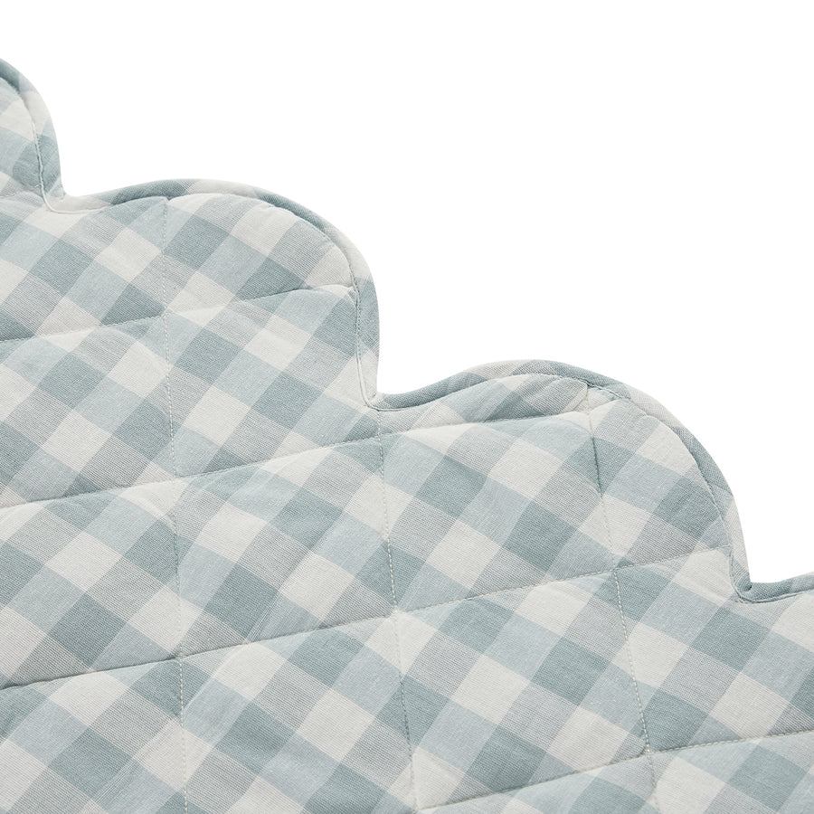 Matilda Blue Gingham Scallop Quilted Linen Blend Bedspread