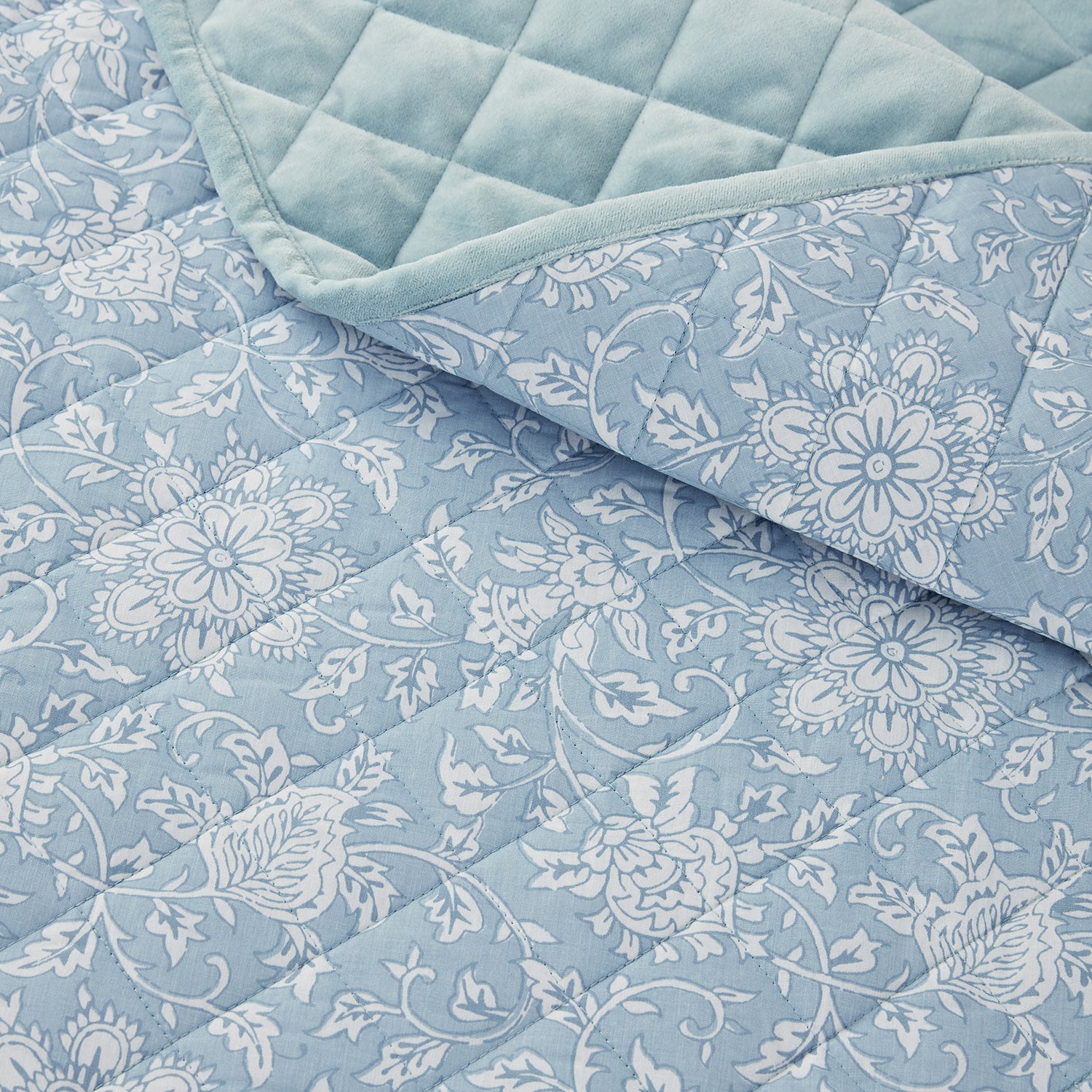 Jaipur Serenity Sky Blue Quilted Reversible Cotton Bedspread