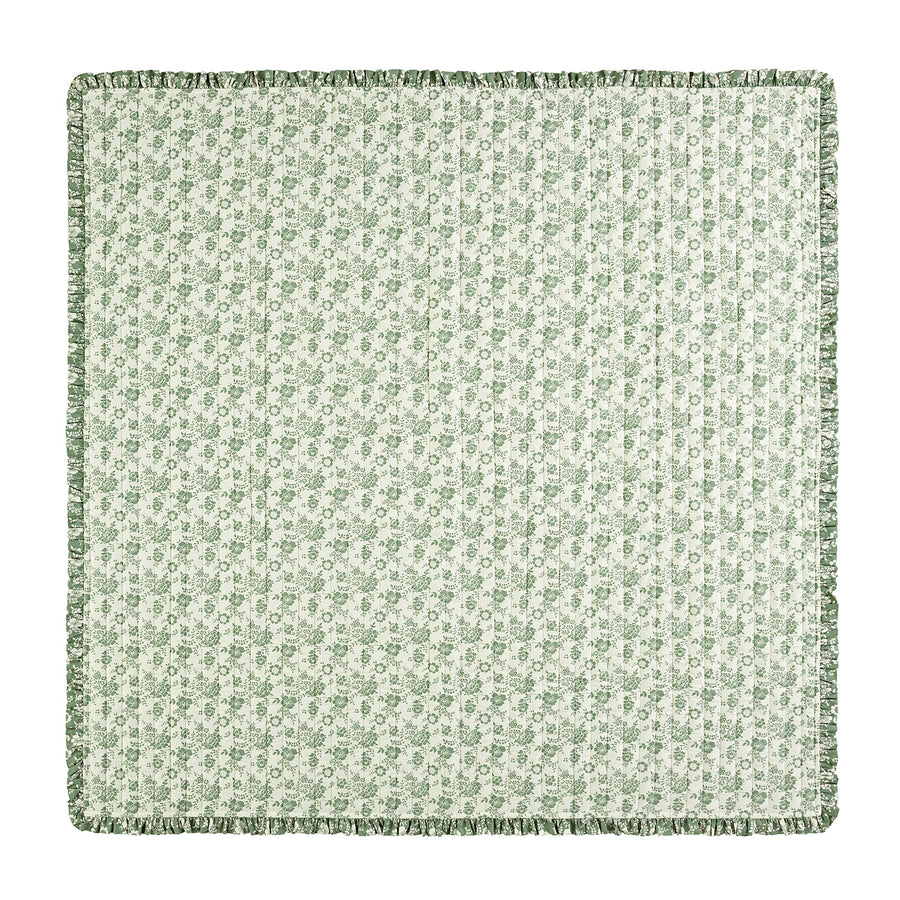 Willow Sage Green & Ivory Floral Ruffle Quilted Reversible Cotton Bedspread