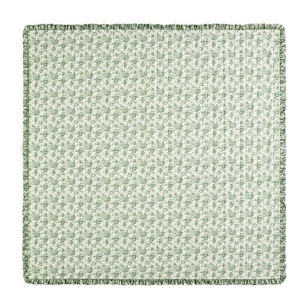 Willow Sage Green & Ivory Floral Ruffle Quilted Reversible Cotton Bedspread - daals